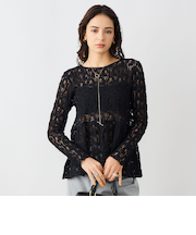 ウォッシャブルストレッチレースペプラムプルオーバー