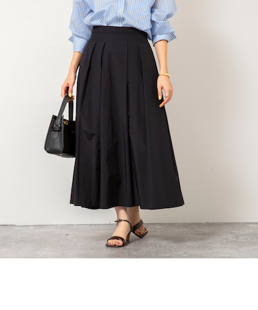 ウォッシャブルタフタタックフレアロングスカート