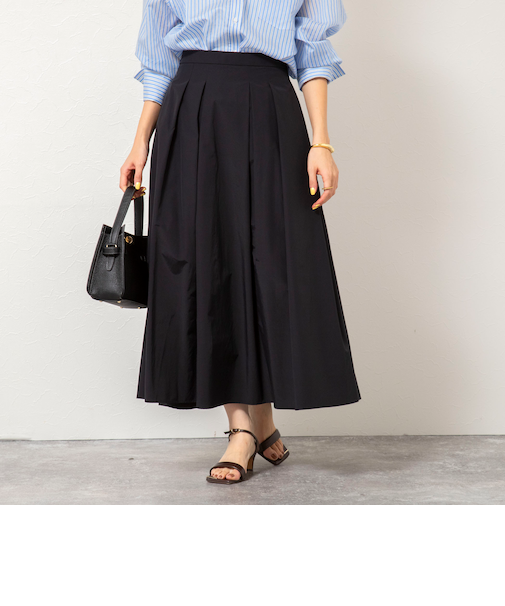 ウォッシャブルタフタタックフレアロングスカート