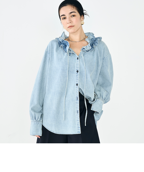 Rie Miller リエミラー フリルギャザーデニムブラウス ノーリーズ フリルギャザーデニムブラウス｜ノーリーズの通販｜&mall（アンド