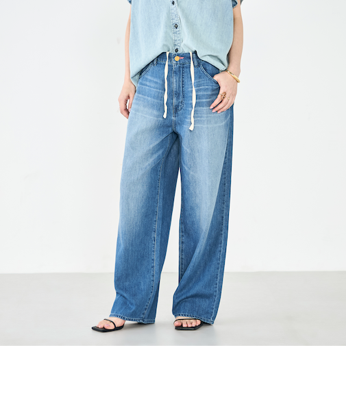 【RM denim】リネン混ひも付きリラックスパンツ