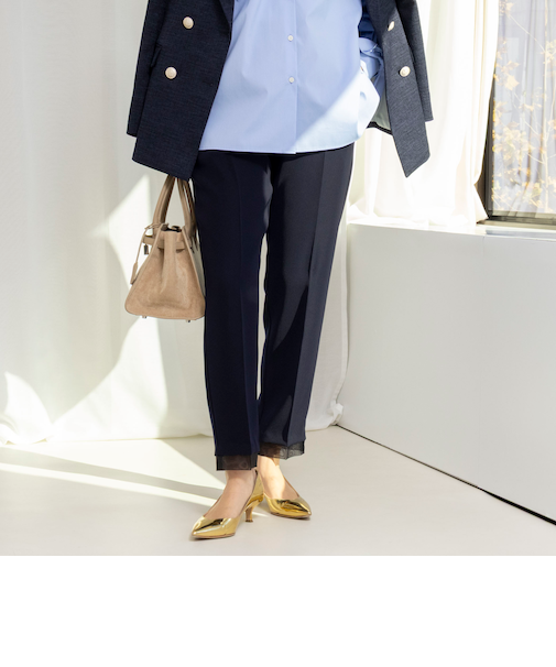 《セットアップ対応》ウォッシャブルダブルクロススリムパンツ