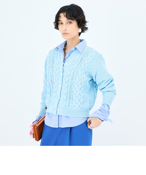 《手洗い可能》ケーブルレースVネックカーディガン