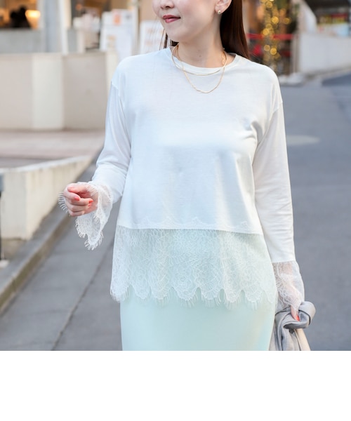 【NOLLEY'S sophi】ウォッシャブルレース切替ロンT NOLLEY'S Sophi（ノーリーズソフィー） tシャツ ウォッシャブルレース