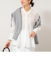 チュール襟付オーガンジーフレアシャツブラウス