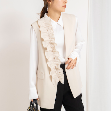 《セットアップ対応》ウォッシャブルジョーゼットフリル付きマルチWAYジレ