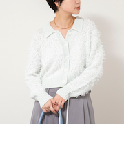 《手洗い可能》ファンシーヤーンポロ衿カーディガンジャケット