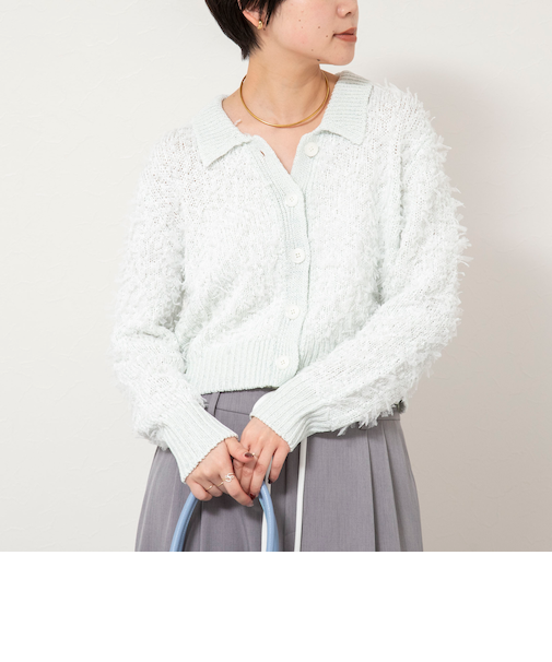 《手洗い可能》ファンシーヤーンポロ衿カーディガンジャケット