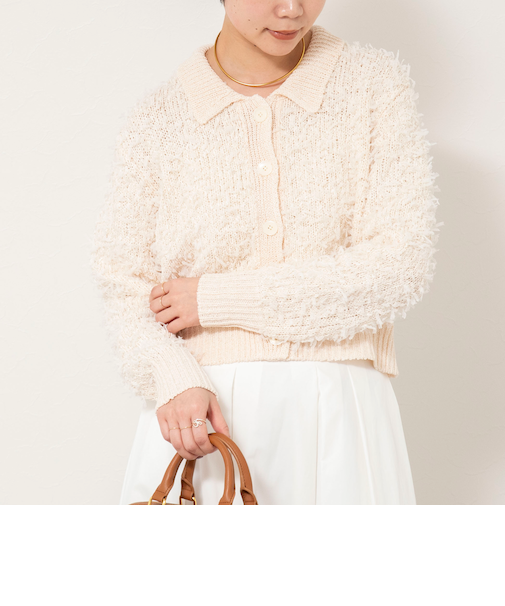 《手洗い可能》ファンシーヤーンポロ衿カーディガンジャケット