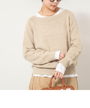 《手洗い可能》ボートネックプルオーバーテープヤーン