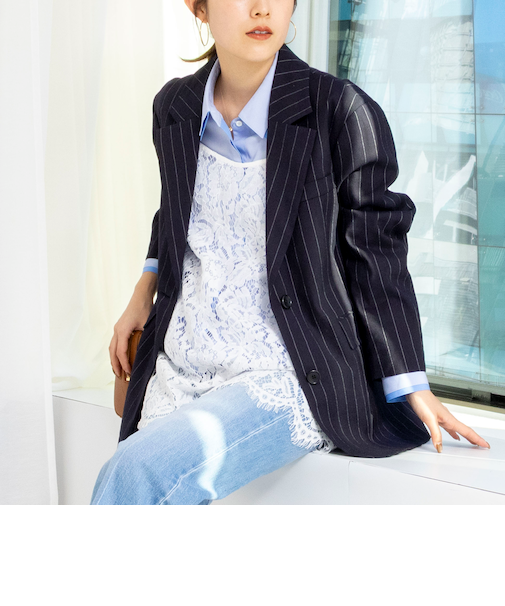 【WEB＆一部店舗限定色アイテム】ウォッシャブルストライプオーバージャケット