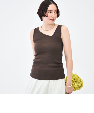 ウォッシャブルプレミアムテレコアシメ2WAYタンク