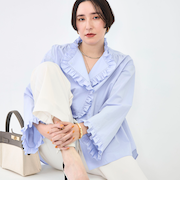 ウォッシャブルORGANICコットンフリルシャツブラウス