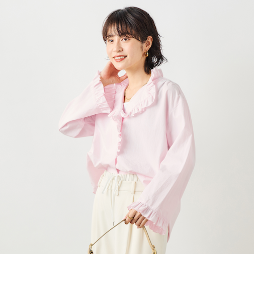 ウォッシャブルORGANICコットンフリルシャツブラウス