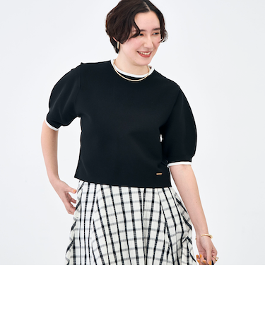 《手洗い可能》ホールガーメントパフスリーブニットＴ