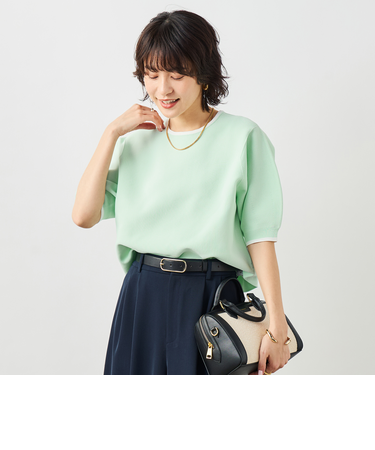 《手洗い可能》ホールガーメントパフスリーブニットＴ