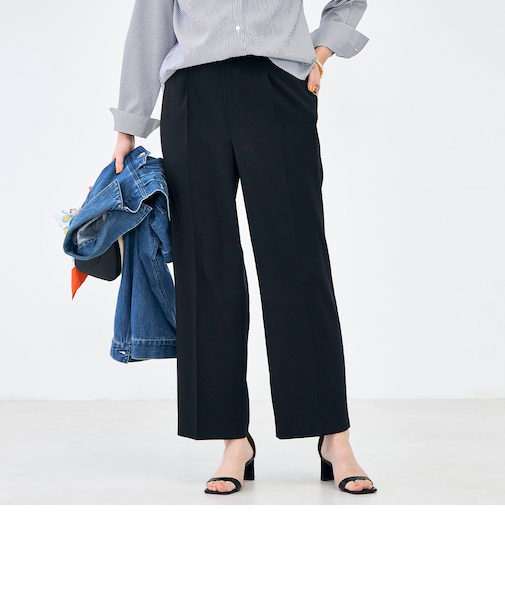 ウォッシャブルハイスペック麻調愛されセミワイドパンツ