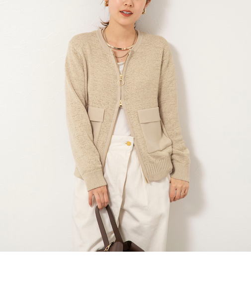 《手洗い可能》テープヤーンZIP UPカーディガン