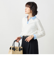 《手洗い可能》シャツレイヤード風スキッパーポロニット