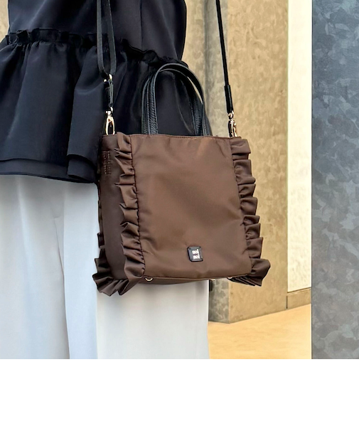 【nolnol/ノルノル】ナイロンフリルミニトートバッグ