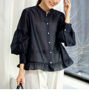 ウォッシャブルシアー裾フリルブラウス