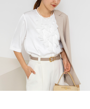 ウォッシャブルオトナサテンラッフルブラウス