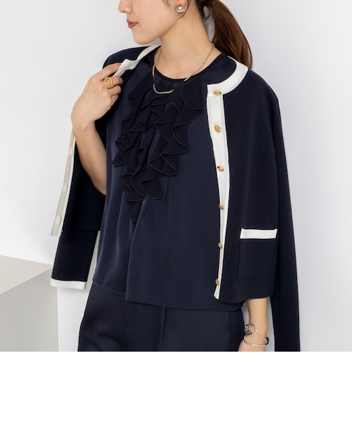 ウォッシャブルオトナサテンラッフルブラウス