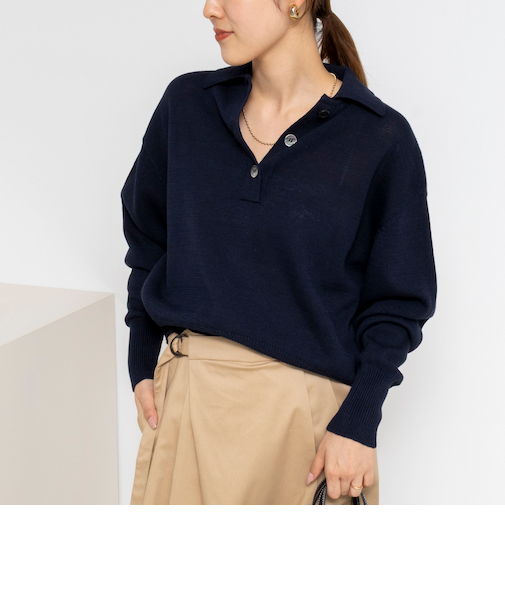 《手洗い可能》ギマコットンポロ襟プルオーバー