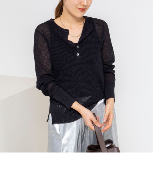 《手洗い可能》ギマポリコットンワッフルヘンリーネックプルオーバー
