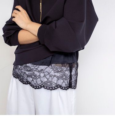 ウォッシャブル裾レースオトナサテンＴシャツ