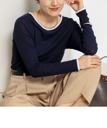 ウォッシャブルシアー配色ロンＴ