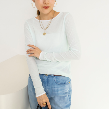 ウォッシャブルシアー配色ロンＴ