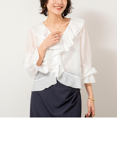 ウォッシャブルシアーラッフル羽織りブラウス