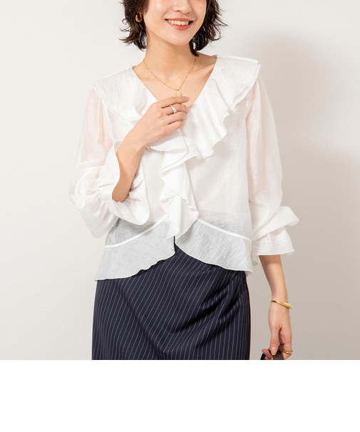 ウォッシャブルシアーラッフル羽織りブラウス