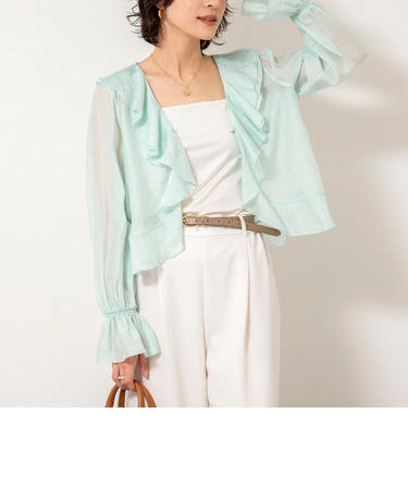 ウォッシャブルシアーラッフル羽織りブラウス