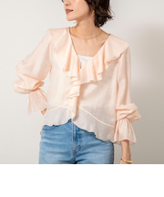 ウォッシャブルシアーラッフル羽織りブラウス