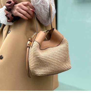 【LORISTELLA/ロリステッラ】キューブワンハンドル雑材コンビバッグ