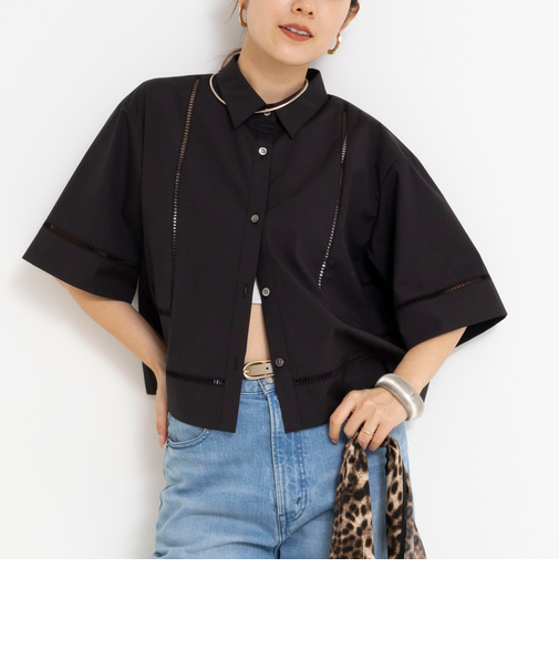 ウォッシャブルはしごレース半袖ショートシャツ