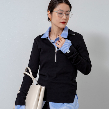 【MAQWEL/マクウェル】COTTON RIBハーフジッププルオーバー