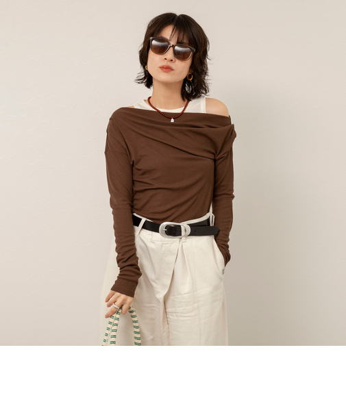 【MAQWEL/マクウェル】ウォッシャブルレイヤードドレープロンT