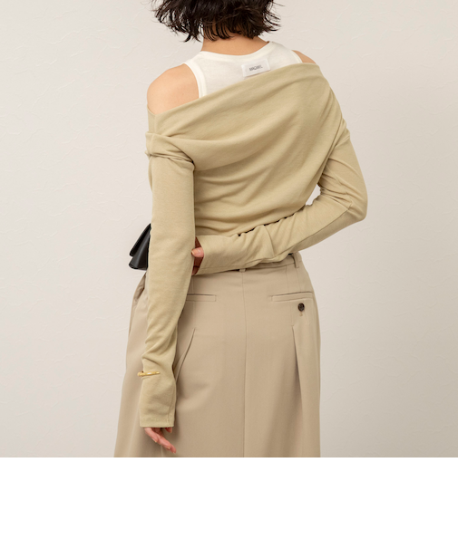 【MAQWEL/マクウェル】ウォッシャブルレイヤードドレープロンT