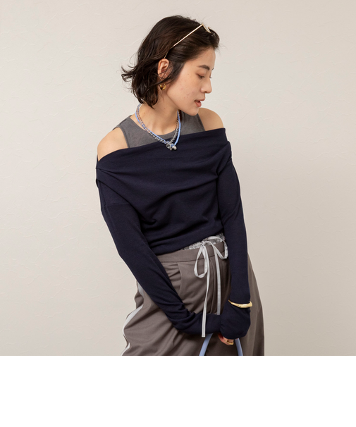 【MAQWEL/マクウェル】ウォッシャブルレイヤードドレープロンT