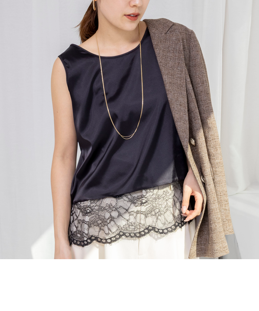 ウォッシャブル裾レースオトナサテンタンク