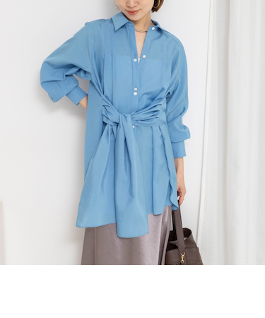 ウォッシャブルウエストリボン2WAYロングシャツ