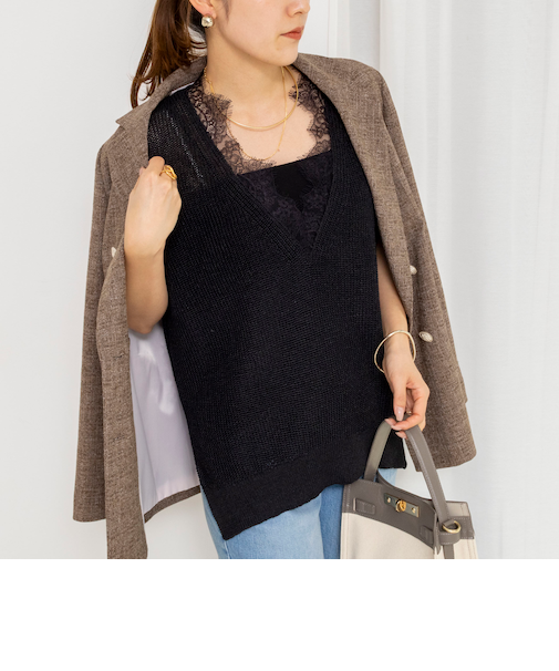 《手洗い可能》Ｖネックレースジレ