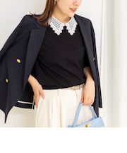 【WEB＆一部店舗限定カラー】《手洗い可能》襟レース取り外し6分袖プルオーバー