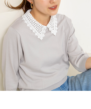 【WEB&一部店舗限定カラー】《手洗い可能》襟レース取り外し6分袖プルオーバー
