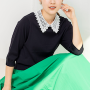 【WEB＆一部店舗限定カラー】《手洗い可能》襟レース取り外し6分袖プルオーバー