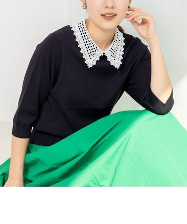 【WEB＆一部店舗限定カラー】《手洗い可能》襟レース取り外し6分袖プルオーバー