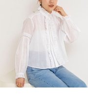 【MARILYN MOON】sheer starched cotton lace frilled ブラウス